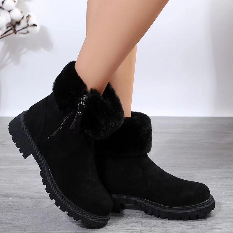 Shoeswoon Furry Cuff Side Zipper Platform Winter Boots