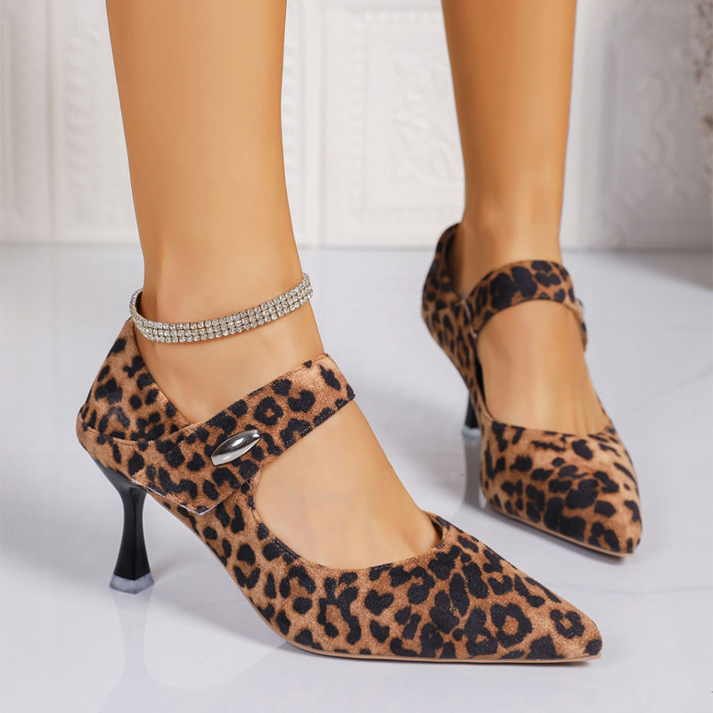 Shoeswoon Pointed Vamp Mary Jane Adjustable Buckle Flared High Heels