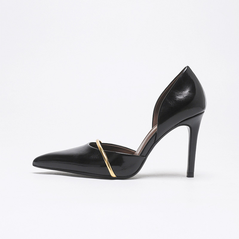 Shoeswoon Pointed‑Toe Side Cutout Metal Decor Stiletto Dress Shoes