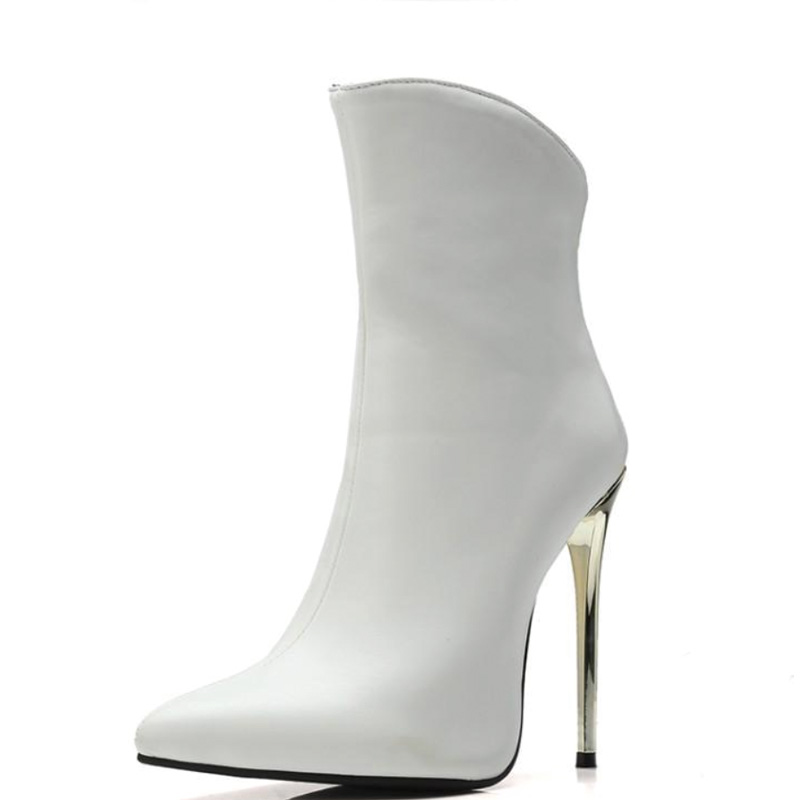 Shoeswoon Sleek Back Zip‑Up Metallic Stiletto Heel Ankle Boots