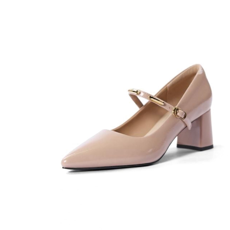 Shoeswoon Pointed‑Toe Mary Jane Pumps Minimal Metal‑Accent Strap Heels