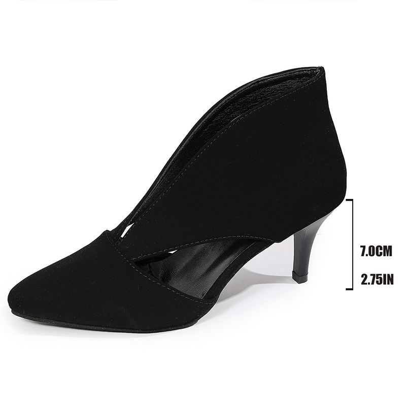 Shoeswoon Pointed Toe Deep V Cutout Ankle Chain Kitten Heels