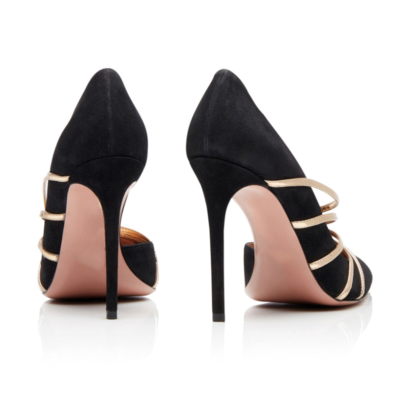 Shoeswoon Elegant  Cutout Gold Multi‑Band Stiletto Evening Heels