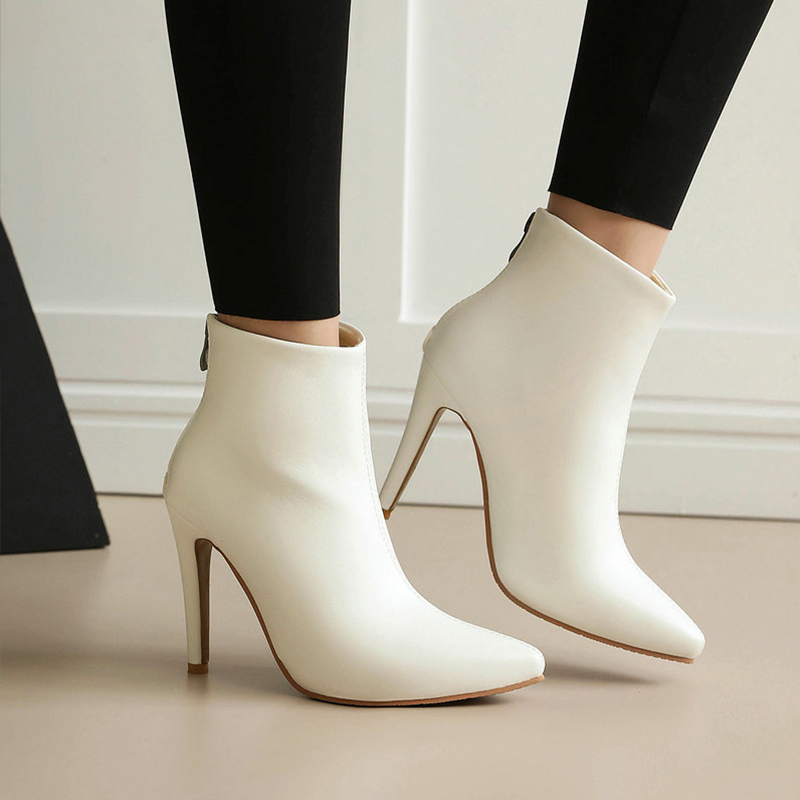 Shoeswoon Pointed Toe Stiletto Ankle Boots Back Zipper