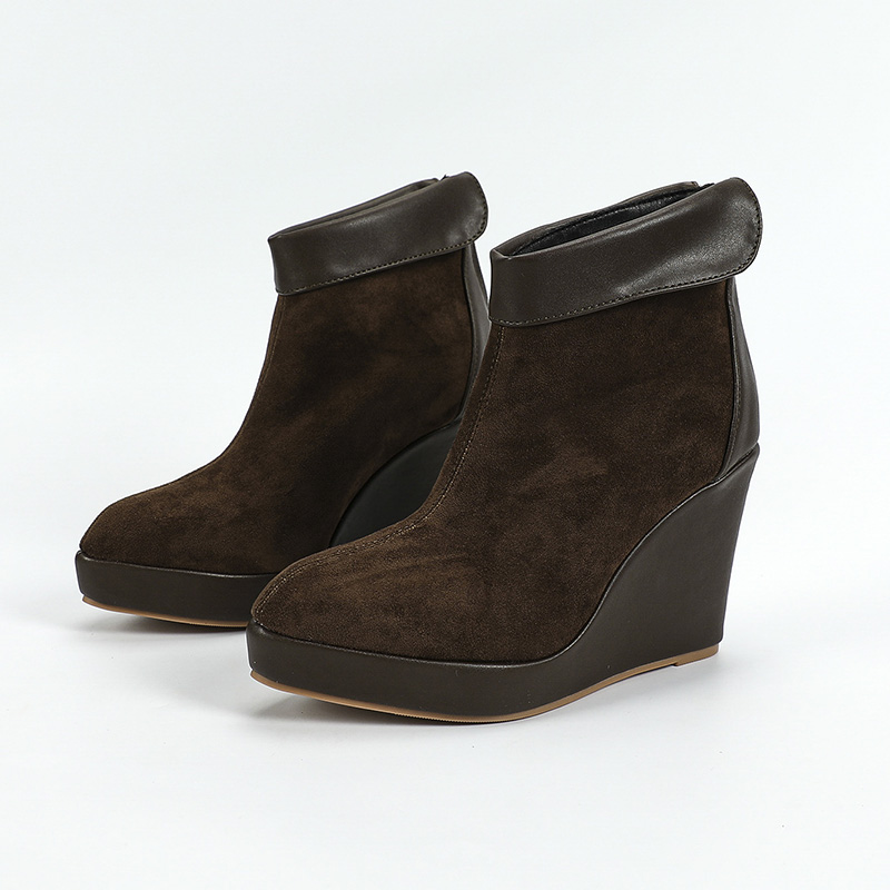 Shoeswoon Wedge Platform Ankle Boots Rolled Cuff