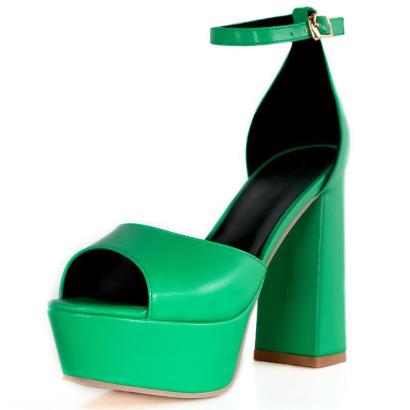 Shoeswoon Peep Toe Platform Block Heel Ankle Strap Sandals