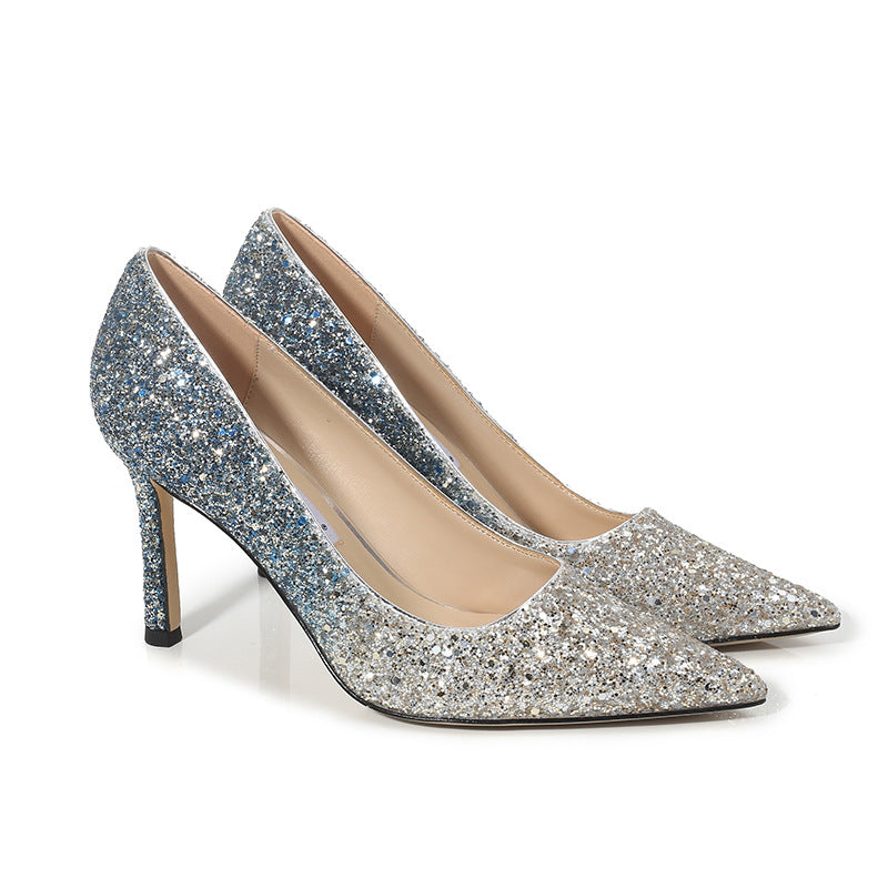Shoeswoon Sparkling Gradient Glitter Pointed Toe Evening Party Stiletto Heels