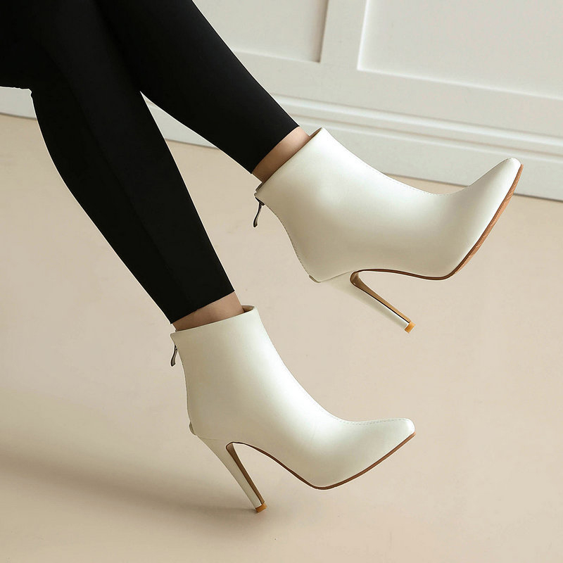 Shoeswoon Pointed Toe Stiletto Ankle Boots Back Zipper