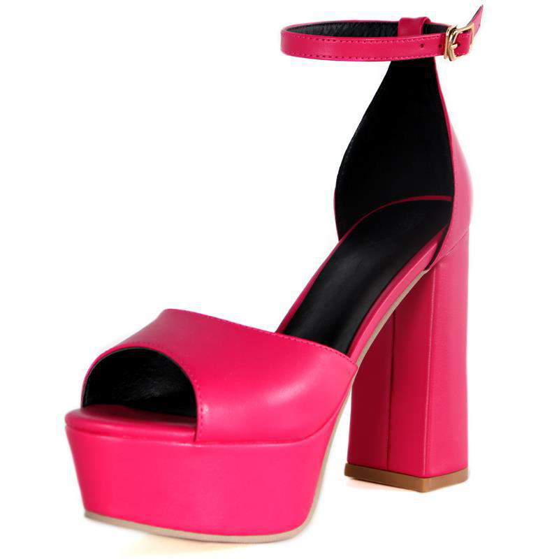 Shoeswoon Peep Toe Platform Block Heel Ankle Strap Sandals