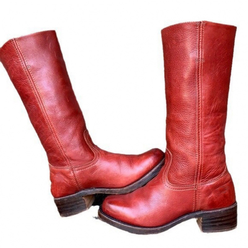 Shoeswoon Round Toe Stacked Heel Knee High Riding Boots