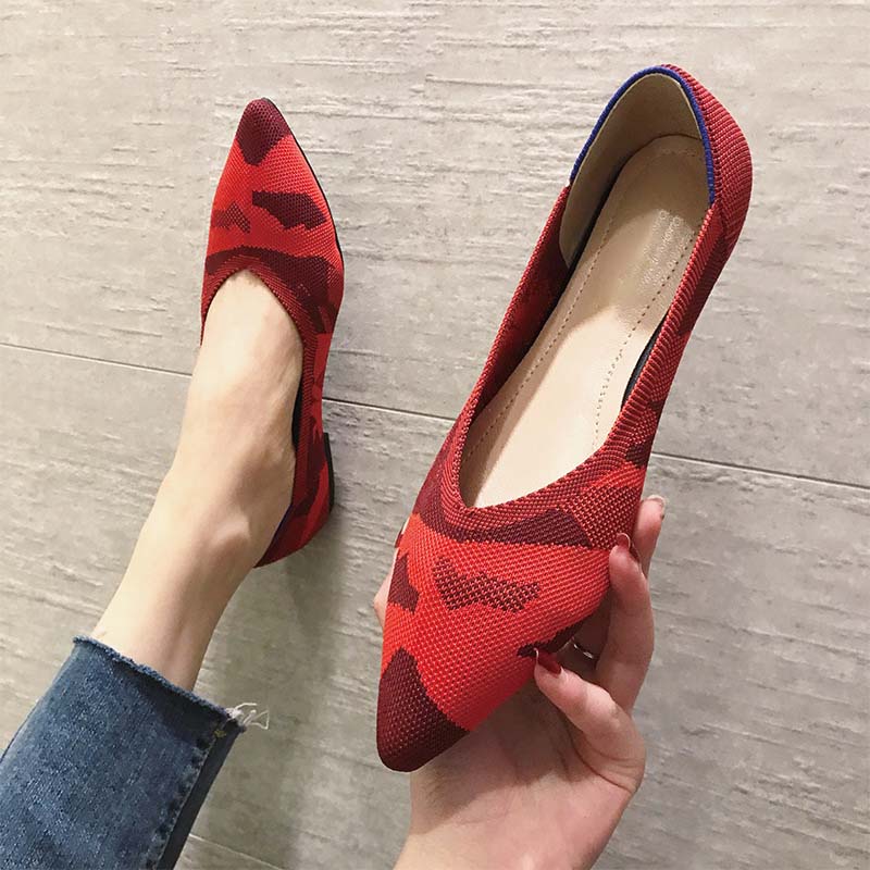 Shoeswoon Pointed Toe Knit Foldable Travel Women Ballet Flats
