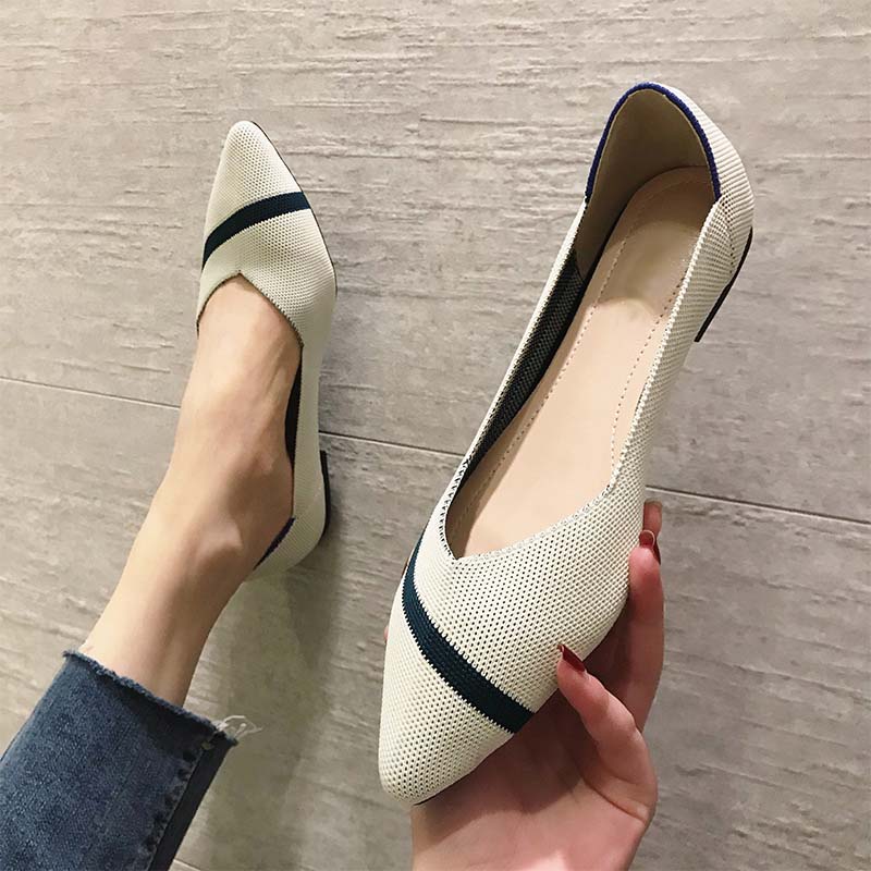 Shoeswoon Pointed Toe Knit Foldable Travel Women Ballet Flats