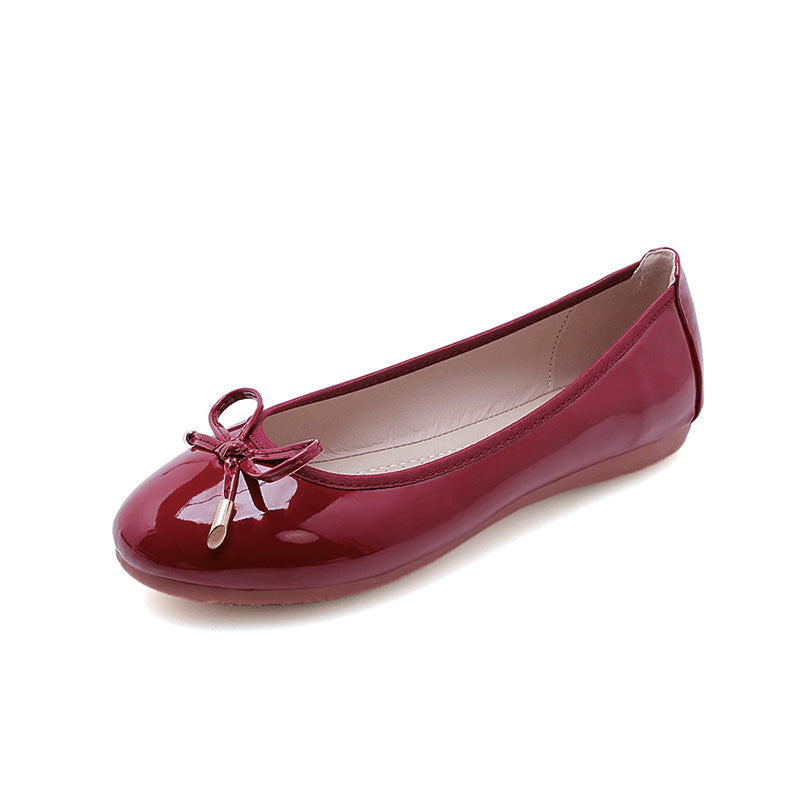 Shoeswoon Elegant Bow Patent Leather Slip On Casual Ballet Flats