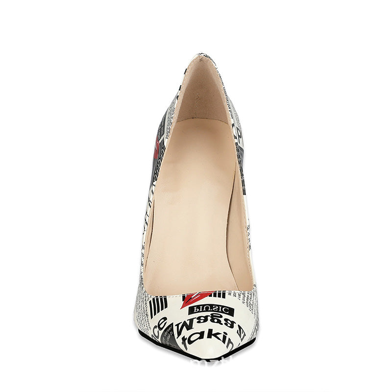 Shoeswoon Statement Newspaper Print Pointed Toe Stiletto High Heels