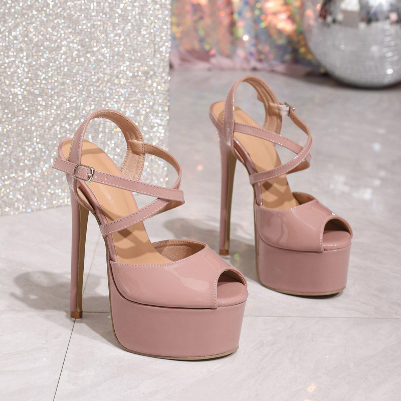 Shoeswoon Crisscross Strap Platform Sandals Peep Toe Ultra Stiletto Heel