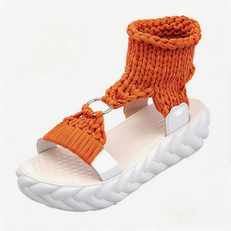 Shoeswoon Comfy Braided Ankle Strap Open Toe Summer Flat Sandals