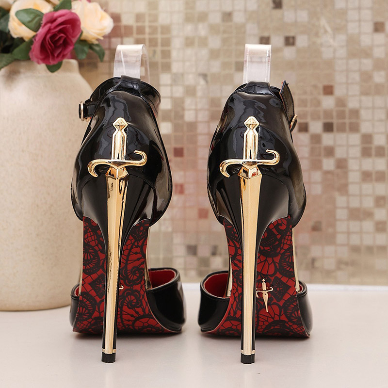 Shoeswoon Novelty Sword Shaped High Heel Pointed Ankle Strap Shoes