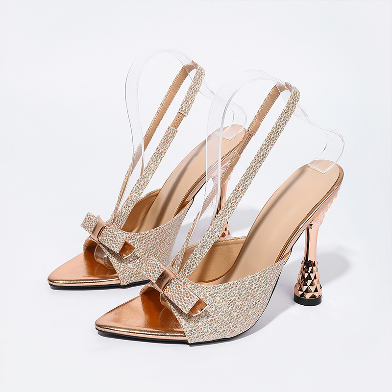 Shoeswoon Glitter Pointed Toe Slingback Heels With Bow