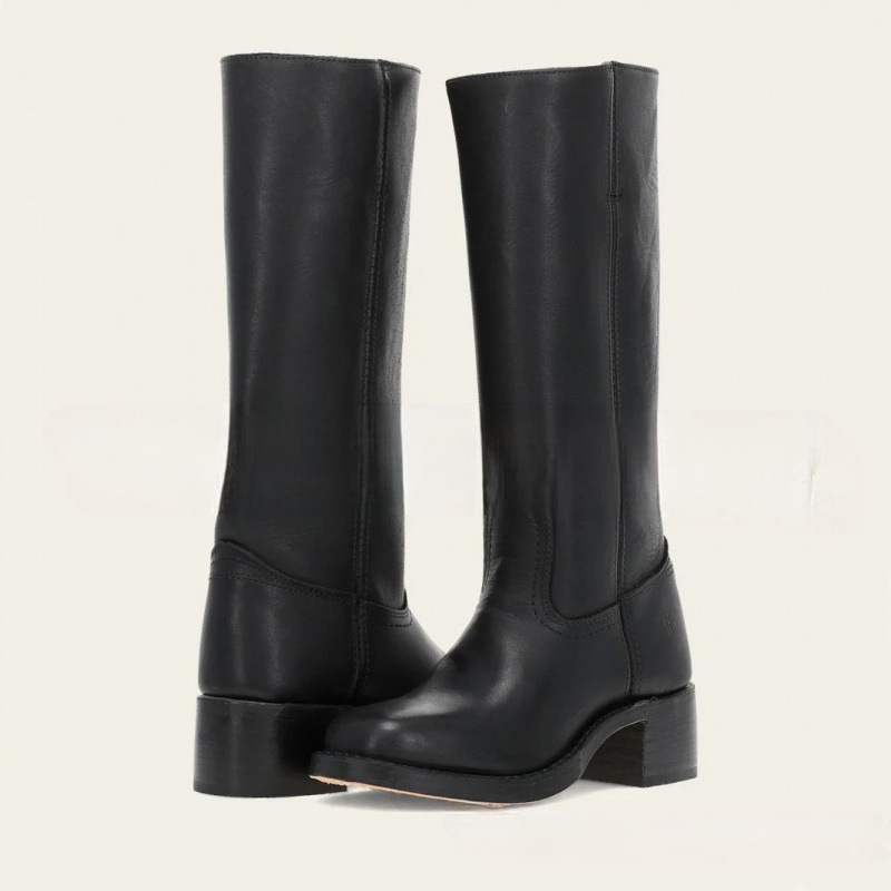 Shoeswoon Round Toe Stacked Heel Knee High Riding Boots
