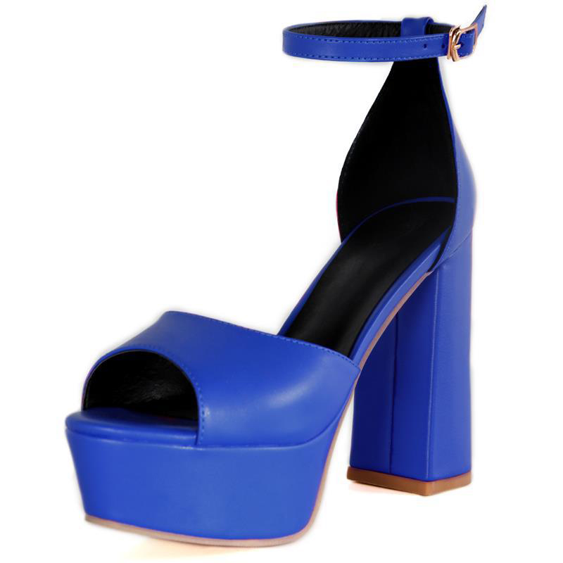 Shoeswoon Peep Toe Platform Block Heel Ankle Strap Sandals