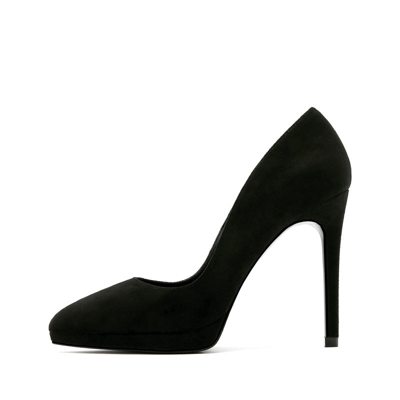 Shoeswoon Retro Suede Pointed-toe Platform Stiletto High Heels