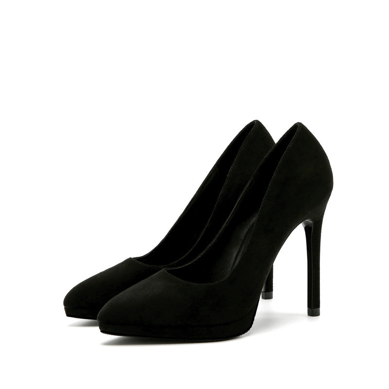 Shoeswoon Retro Suede Pointed-toe Platform Stiletto High Heels