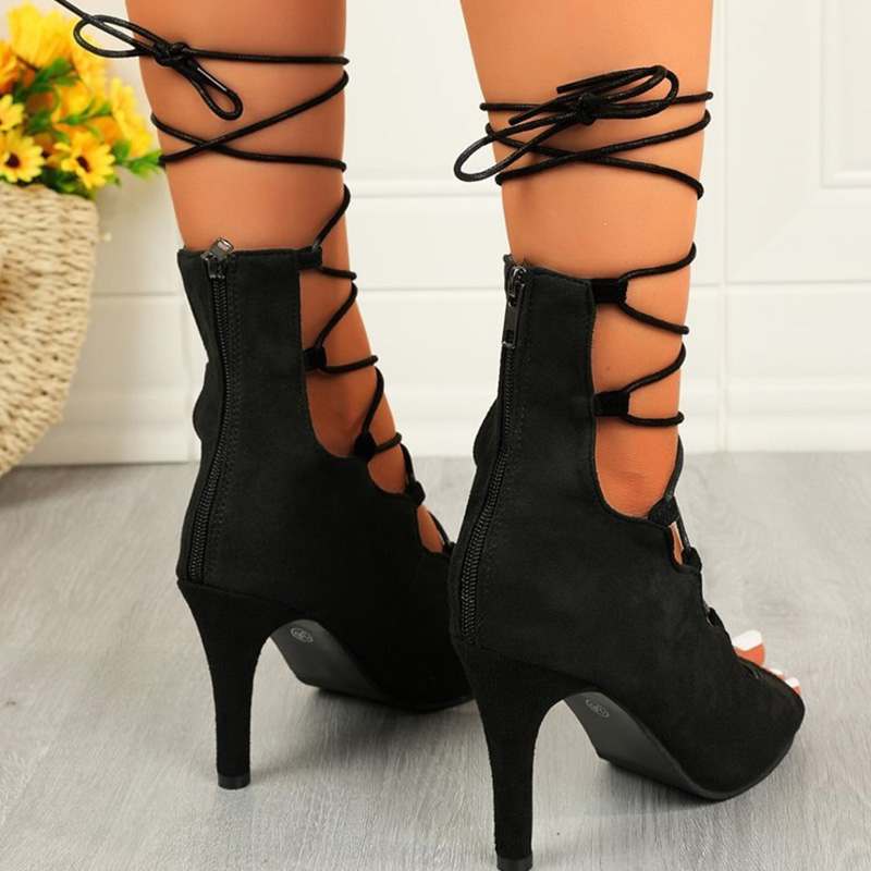 Shoeswoon Peep Toe Lace Up Ankle High Stiletto Sandals