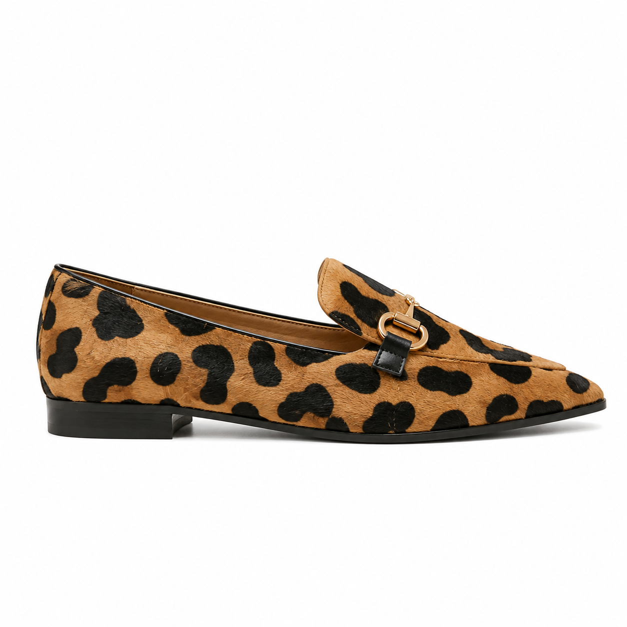 Shoeswoon Leopard Print Metal Horsebit Pointed Toe Slip‑on Loafers