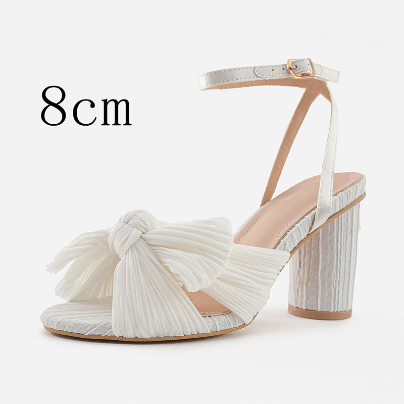 Shoeswoon Gorgeous Bow Round Toe Buckle Ankle Chunky Heel Sandals
