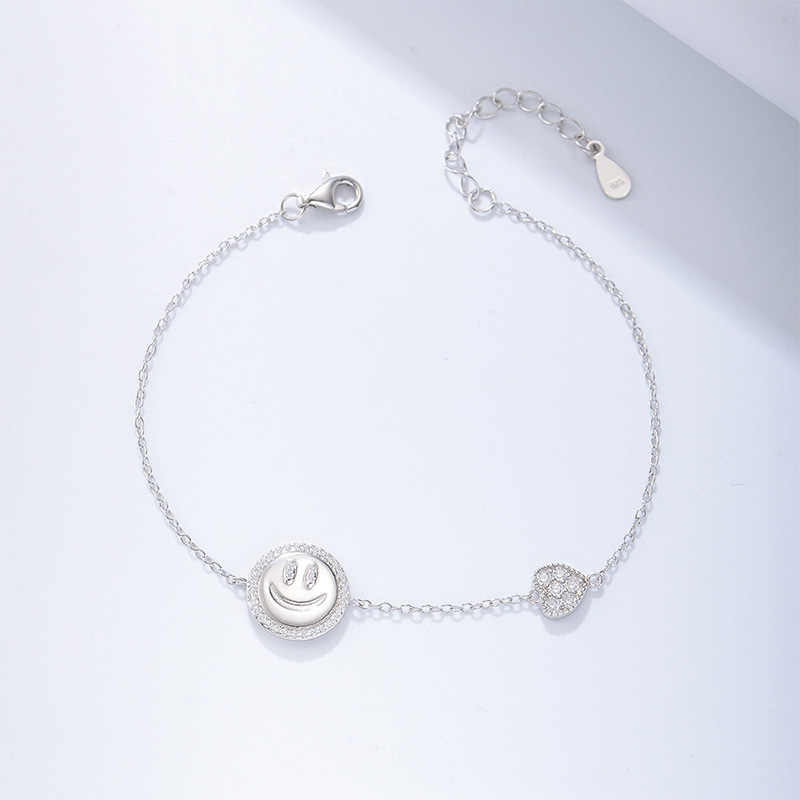 Shoeswoon Pave Crystal Smiley Face Heart Adjustable Anklet