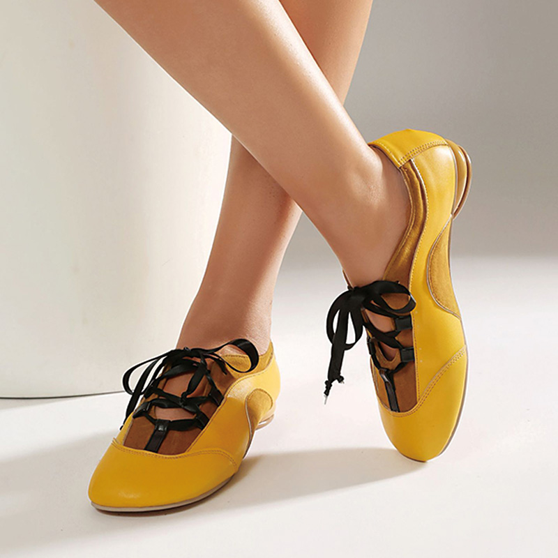 Shoeswoon Retro Patchwork Satin Ribbon Lace‑Up Women’s Flats