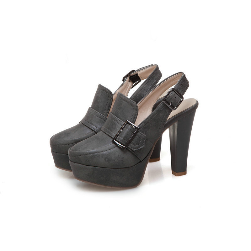 Shoeswoon Vintage Washed Suede-Look Dual Buckle Slingback Chunky Platform High Heels