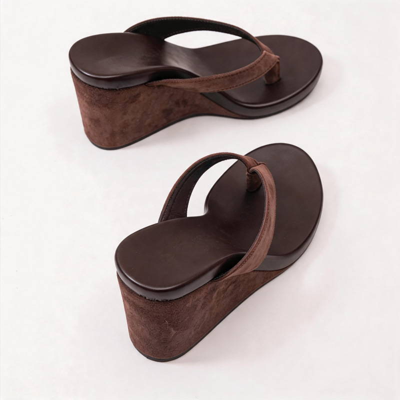 Shoeswoon Solid & Leopard Print Thong Wedge Slide Flip Flop Sandals