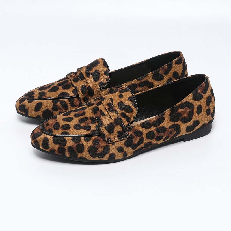 Shoeswoon Leopard Print Suede Flat Penny Loafers