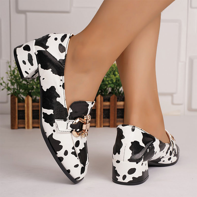 Shoeswoon Fashion Animal Print Slip‑On Chunky Block Heel Casual‑Party Women Loafer Pumps