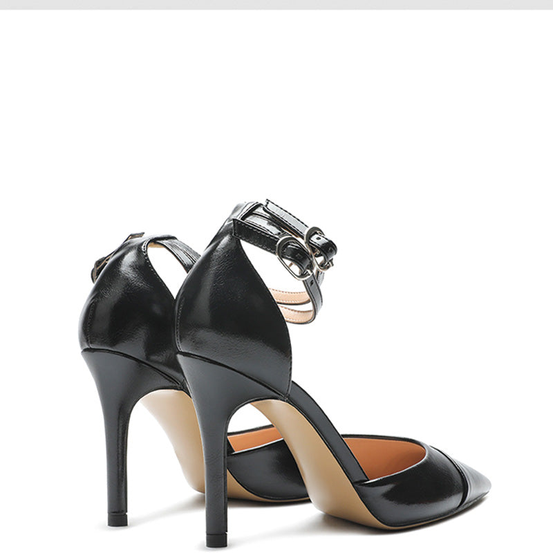 Shoeswoon Two-Tone Leopard Print Ankle Strap Stiletto High Heels