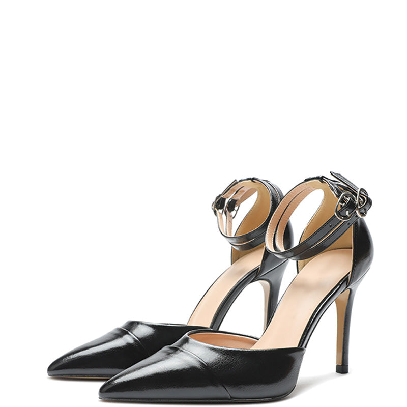 Shoeswoon Two-Tone Leopard Print Ankle Strap Stiletto High Heels