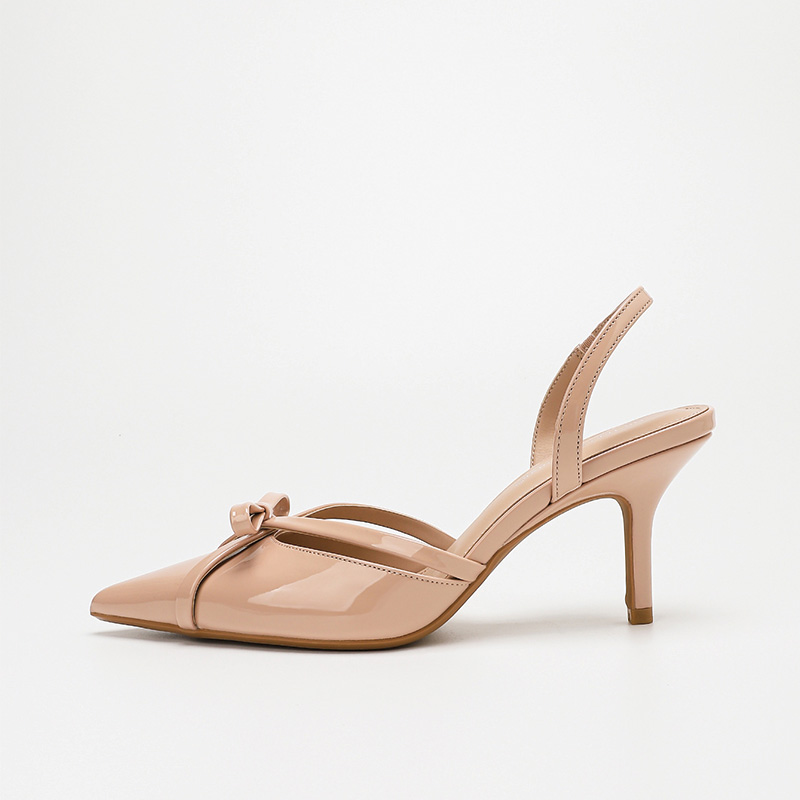 Shoeswoon Patent Bow Slingback Kitten Heels