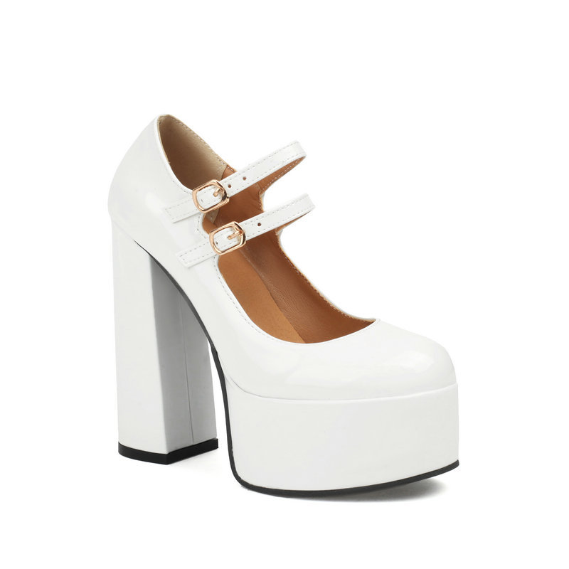 Shoeswoon Double Strap Mary Jane Round Toe Platform Chunky Heel Pumps