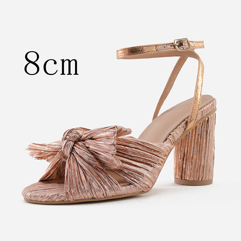 Shoeswoon Gorgeous Bow Round Toe Buckle Ankle Chunky Heel Sandals