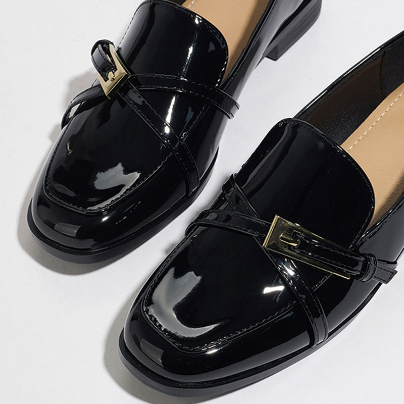 Shoeswoon Crisscross Gold Buckle Square Toe Slip On Loafers
