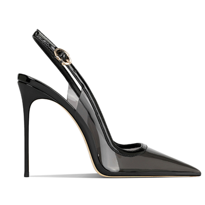 Shoeswoon Transparent PVC Pointed Toe Slingback Stiletto High Heel Pumps