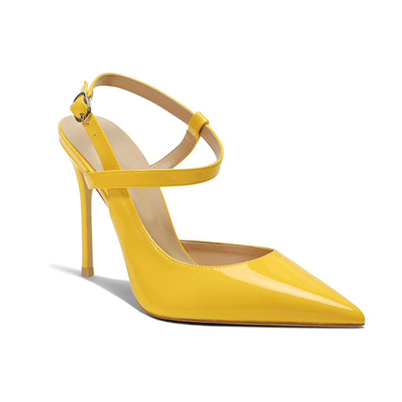 Shoeswoon Elegant Patent Leather Ankle Strap Stiletto High Heels