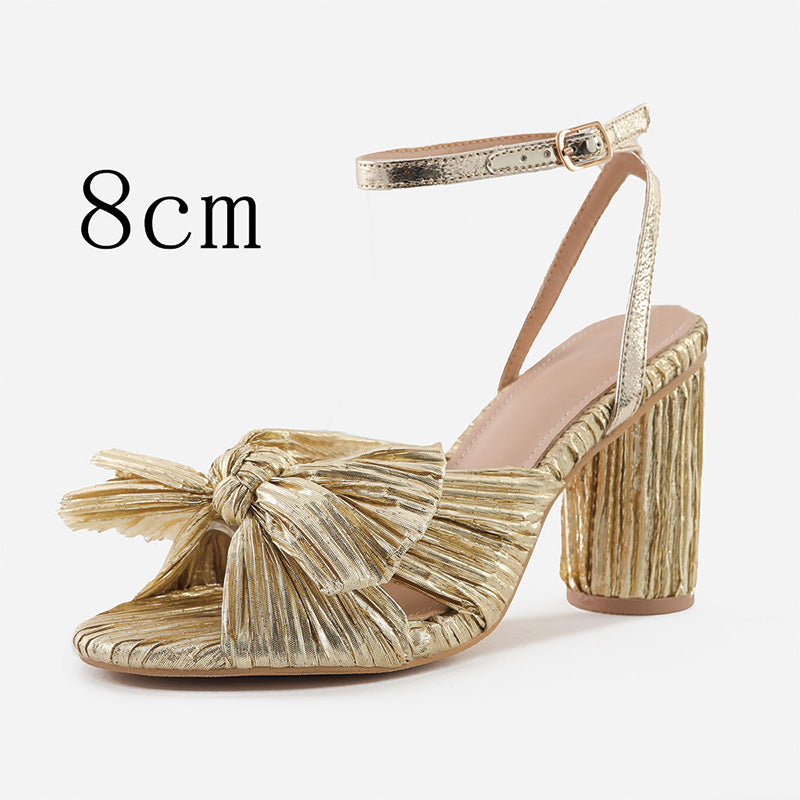 Shoeswoon Gorgeous Bow Round Toe Buckle Ankle Chunky Heel Sandals