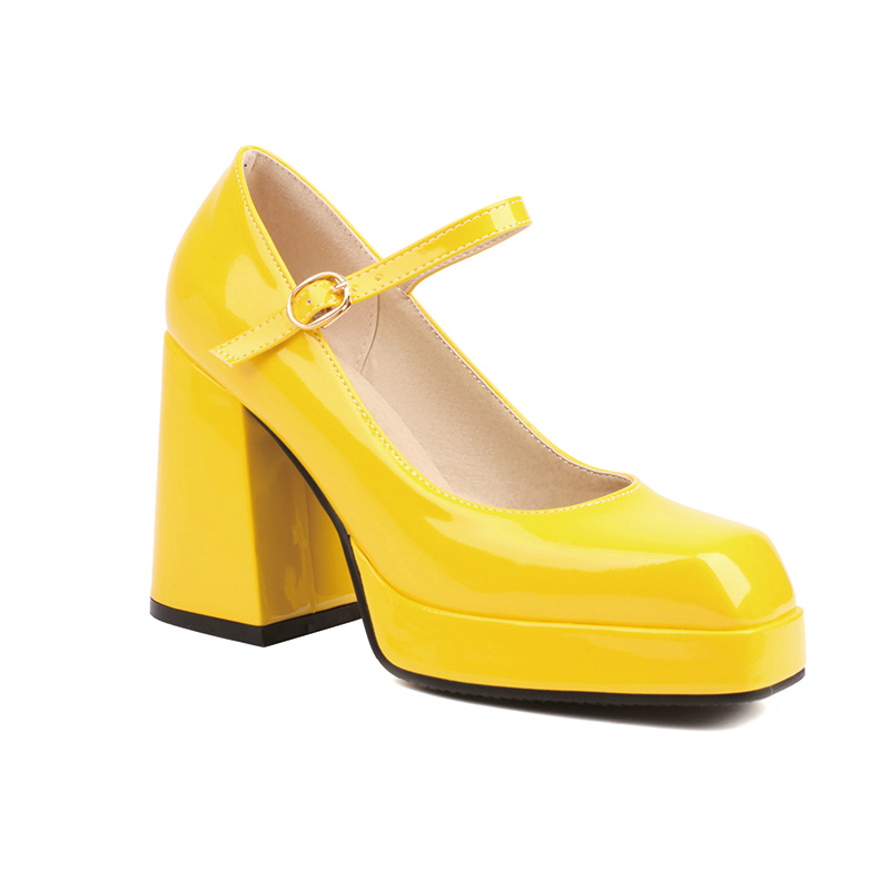 Shoeswoon Square Toe Single Ankle Strap Buckle Platform Chunky Heel Mary Jane Pumps