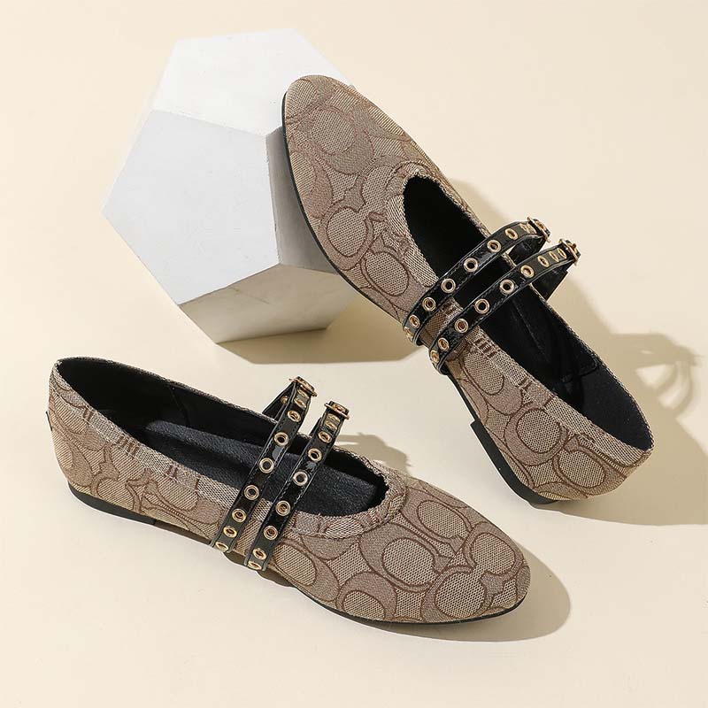 Shoeswoon Chic Textured Double Strap Round Toe Fashion Mary Jane