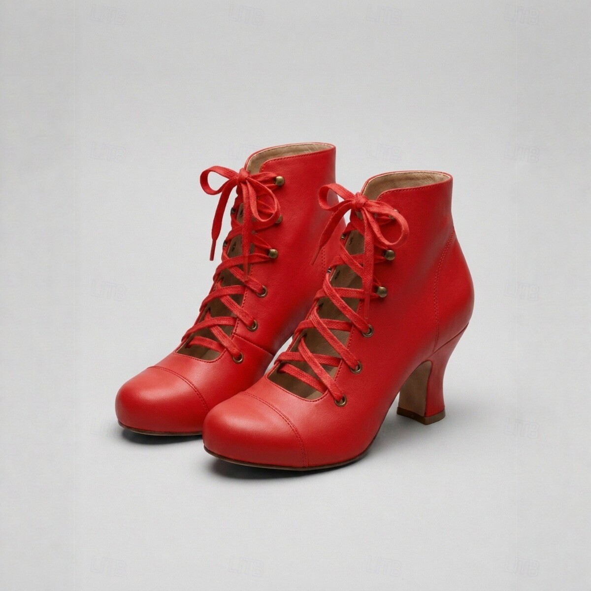 Shoeswoon Retro Lace‑Up Ankle Boots Round Toe Dance Block Heel