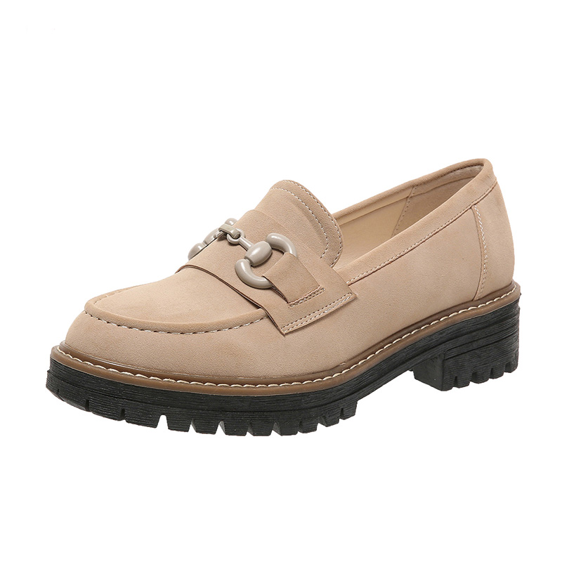 Shoeswoon Dusty Green Faux Suede Chain Buckle Chunky Platform Loafers