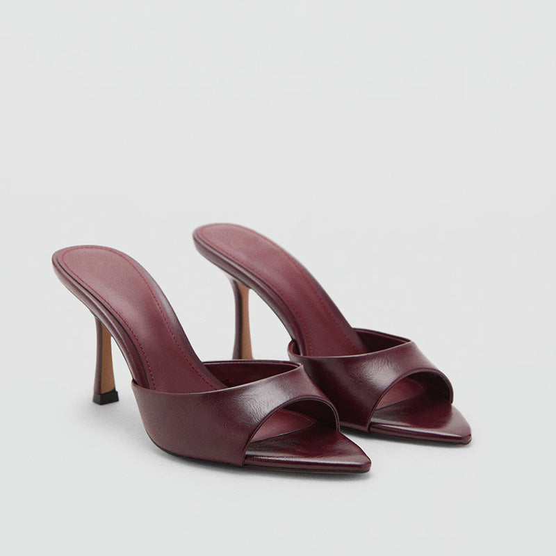 Shoeswoon Sleek Minimalist Single Band Stiletto Heel Mules