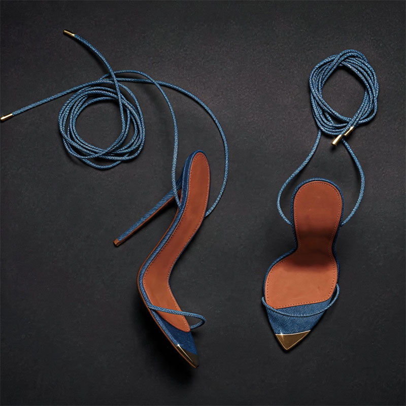 Shoeswoon Faux Suede Lace Up Leg Wrap Minimalist High Heel Sandals